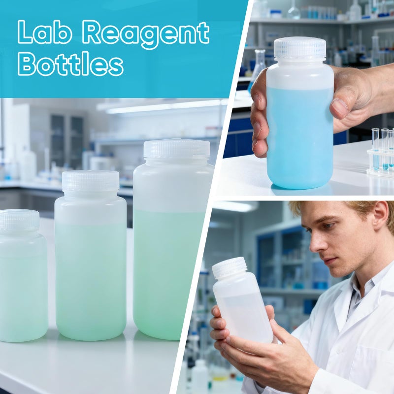 DEMORA 8 oz Plastic Bottles with Lids, Airtight Refillable Wide Mouth Travel Bottles for Toiletries, HDPE Food Grade Plastic Containers for Liquids Pill Water Sample Lab Reagent (Translucent, 2 Pcs) - Image 2